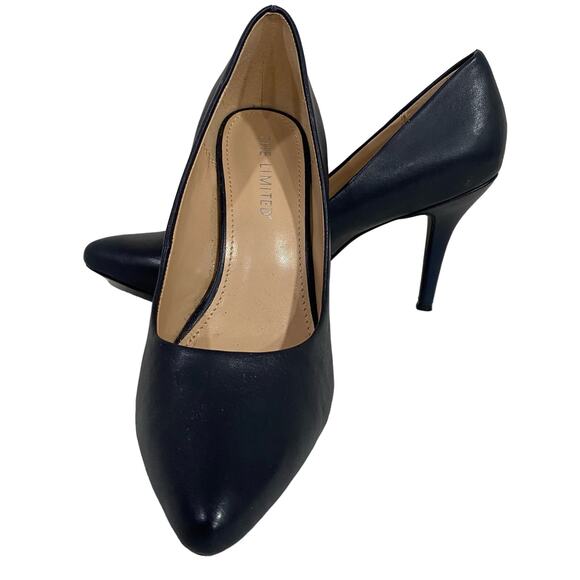 THE LIMITED Navy Blue Pointed Toe Heels SIZE 9.5 M Career Leather Pumps - Picture 1 of 10